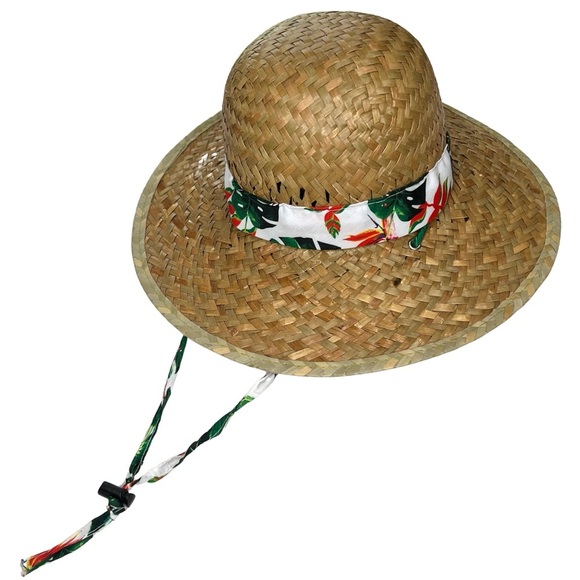 Goldcoast Sunwear Straw Sun Hat Tropical Floral Palm Leaf Band Tan White Green - Picture 16 of 17